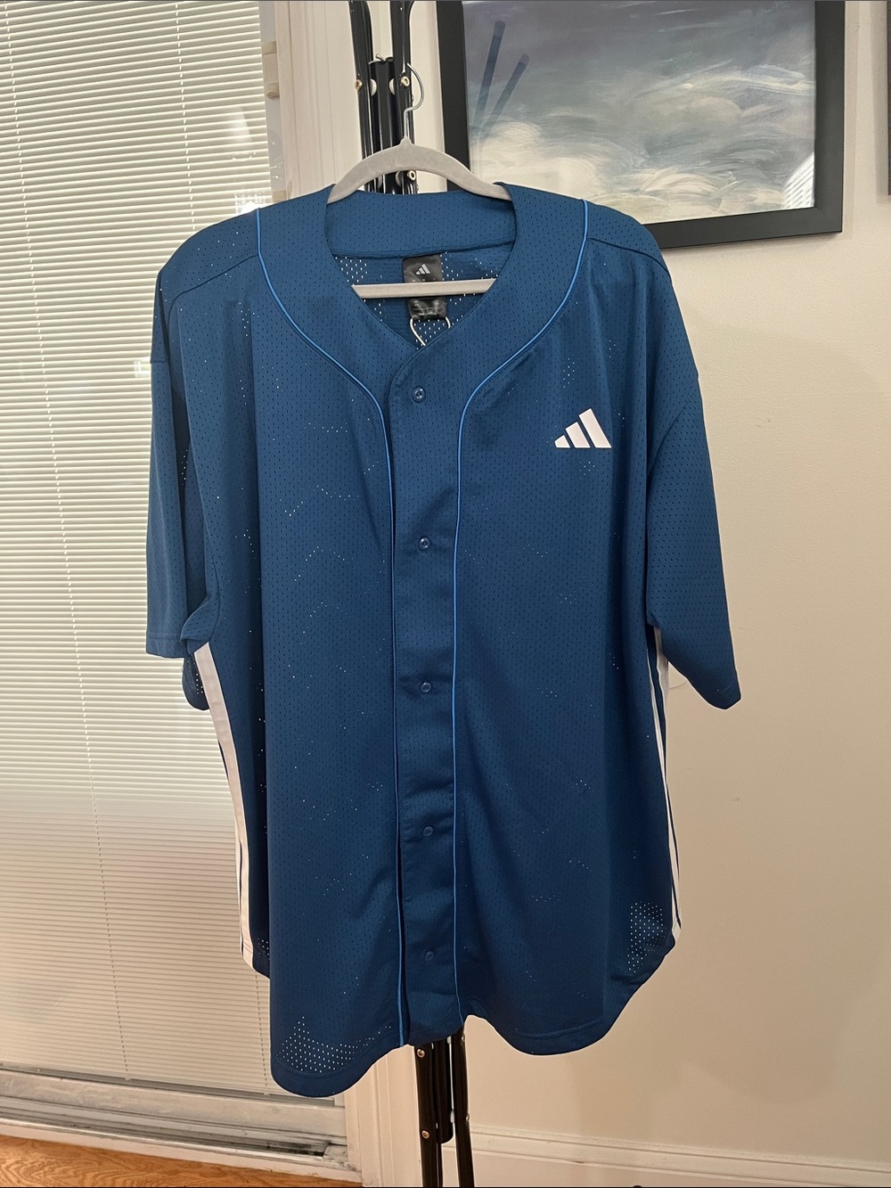 adidas Men’s Royal Blue Baseball Jersey with White Logo
